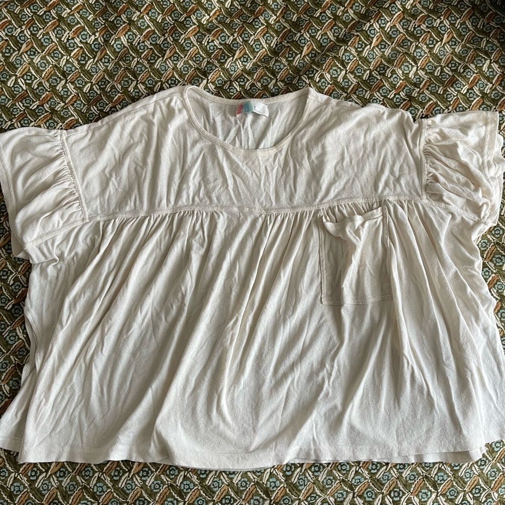 Free People Beach Cream Ruffle Sleeve Babydoll Top